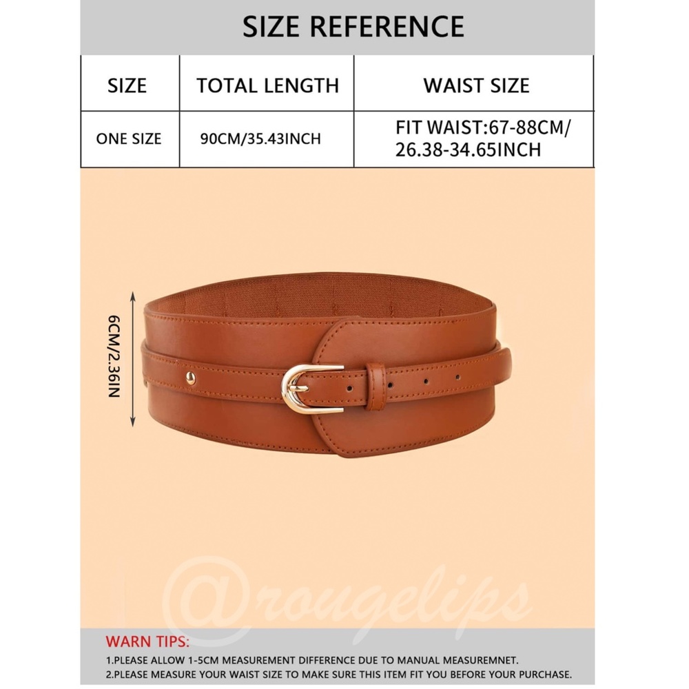 PU Wide Brown Belt Gold Tone Buckle - Picture 4 of 11